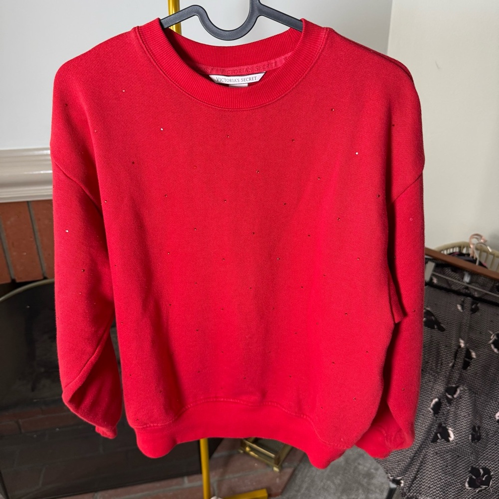 Victoria’s Secret Crew Neck Sweater Red Rhinestone Size XS